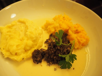 Haggis, neeps and tatties smothered in whisky cream sauce